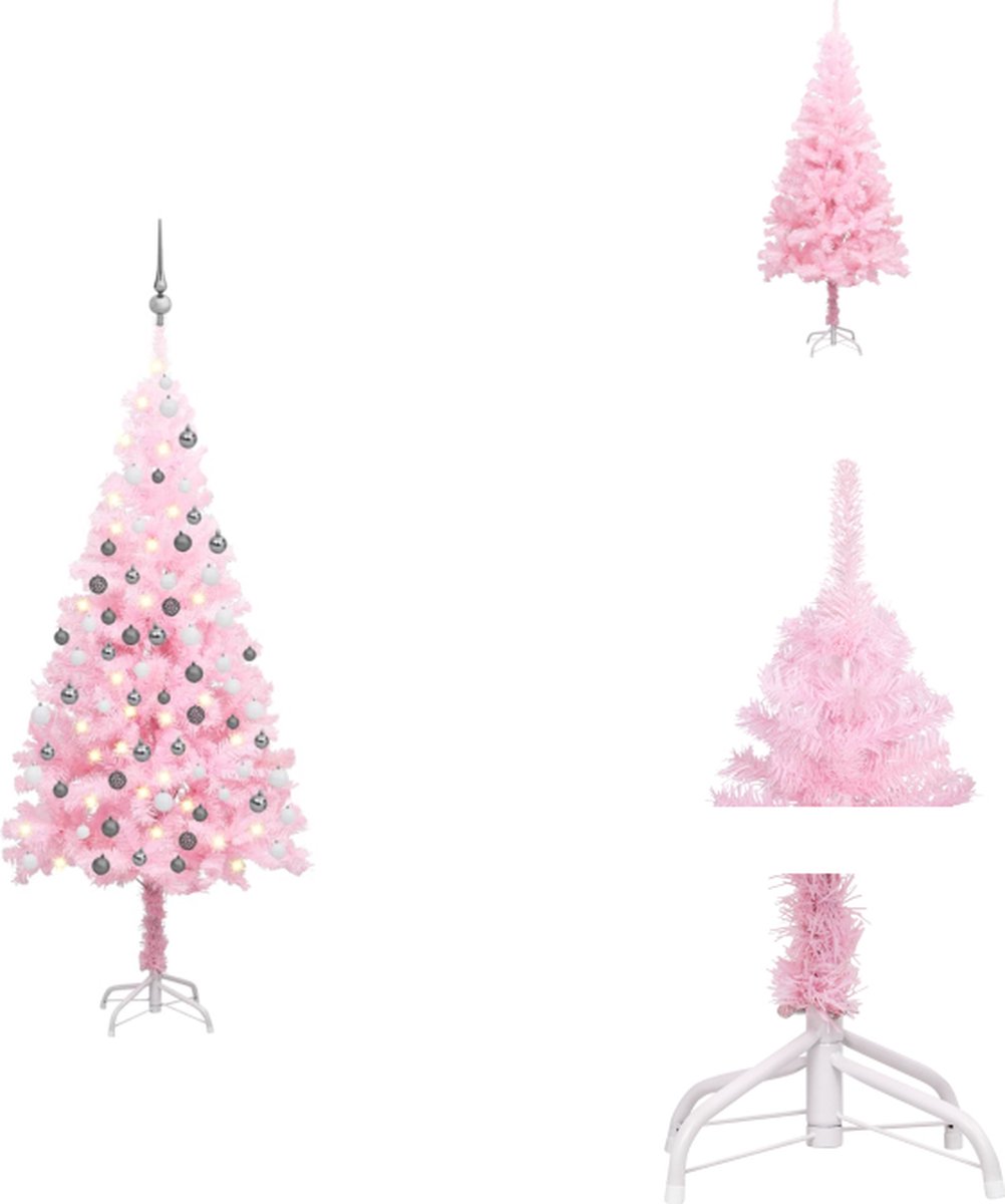 vidaXL Kunstkerstboom Roze - 150 cm - LED-verlichting - USB-aansluiting - Decoratieve kerstboom
