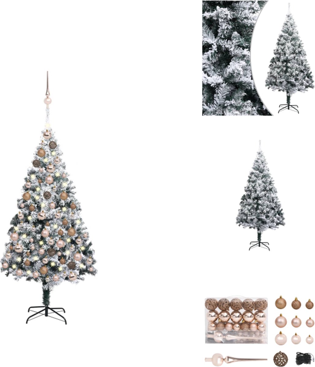 vidaXL Kunstkerstboom Met Sneeuwvlokken - Groen - 180 cm - LED Verlichting - Inclusief Kerstballen en Piek - Decoratieve kerstboom