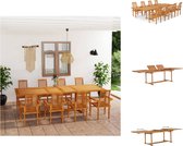 vidaXL Teakhouten Tuinset - Tafel (180-280x100x75cm) - Stoel (62x56.5x94cm) - Uitschuifbare Eettafel - Parasolgat - Stapelbaar - Inklapbaar - Montage vereist - 1 tafel en 8 stoelen - Tuinset
