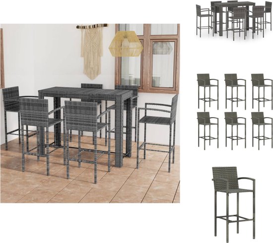 Foto: Vidaxl barset rattan grijs 140 5 x 60 5 x 110 5 cm inclusief 1 tafel en 6 krukken tuinset