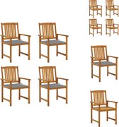 vidaXL Buitenstoelen - Gelatte hout - Rustieke charme - Stevig - stabiel - Grijs kussen - Massief acaciahout - 61x57x92 cm - Zithoogte 43.5 cm - 4 stoelen - Tuinstoel