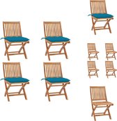 vidaXL Tuinstoelenset Teakhout - 4 stoelen 4 kussens - Lichtblauw - 46.5x58x88cm - Inklapbaar - Geen montage vereist - Tuinstoel