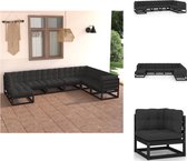 vidaXL Lounge Set - Grenenhout - Zwart - 4x middenbank 3x hoekbank 1x voetenbank - Tuinset