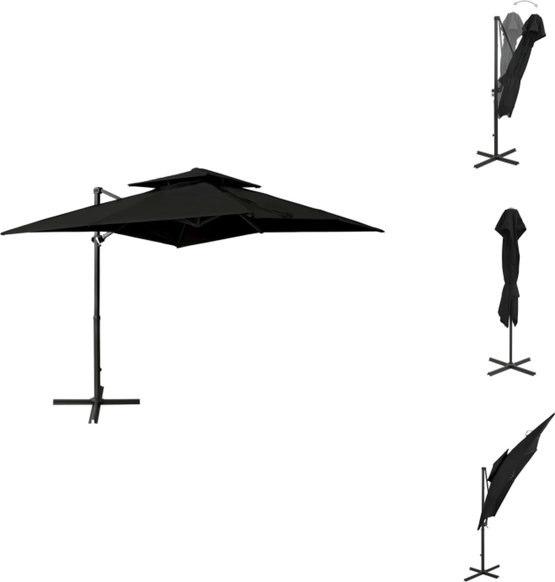 VidaXL Tuinparasol Parasols 250x250x254 cm zwart Parasol