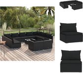 vidaXL Ensemble de salon - Rotin PE - Zwart - Design modulaire - Résistant à l'eau - Coussins confortables - 11 coussins d'assise - 15 coussins de dossier - Ensemble de jardin