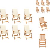 vidaXL Tuinstoelenset - Teakhout - Verstelbaar in 7 posities - 6 stoelen - kussens - Tuinstoel