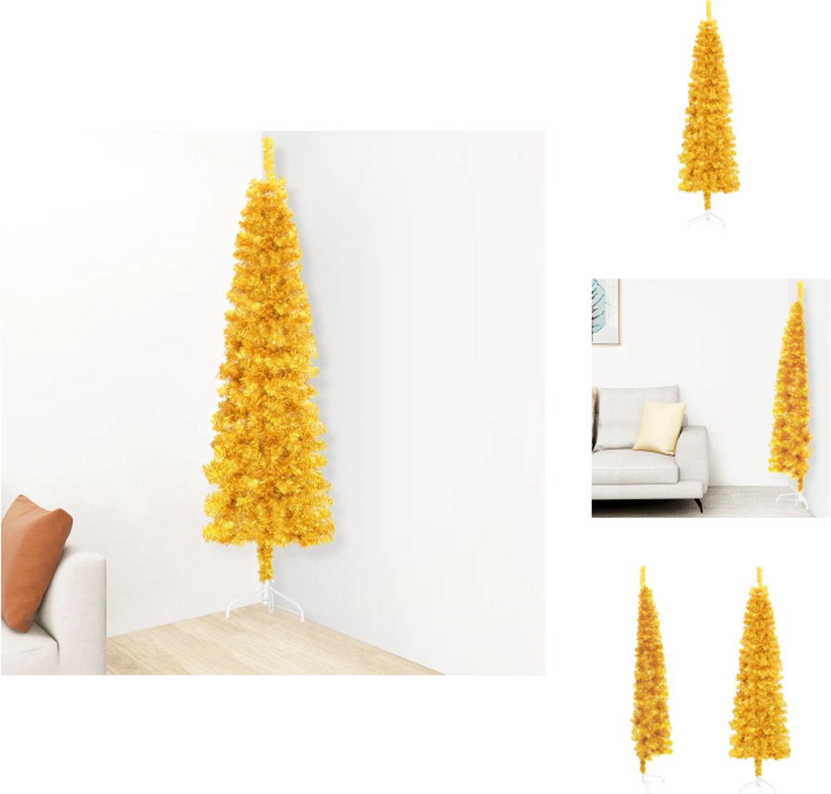 vidaXL Halve Kunstkerstboom - Goud - PVC/Staal - 45x150 cm - Ruimtebesparend - Decoratieve kerstboom