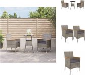 vidaXL Tuinset Bistro - Grijze PE-rattan - Stalen frame - Comfortabele kussens - Tafel- 55 x 75 cm - Stoel- 61 x 60 x 88 cm - Kussen- 47 x 46 x 5 cm - Montage vereist - Tuinset