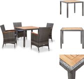 vidaXL Rattan Eethoek - Grijs - 90x90x75 cm - Inclusief 4 stoelen en kussens - Tuinset
