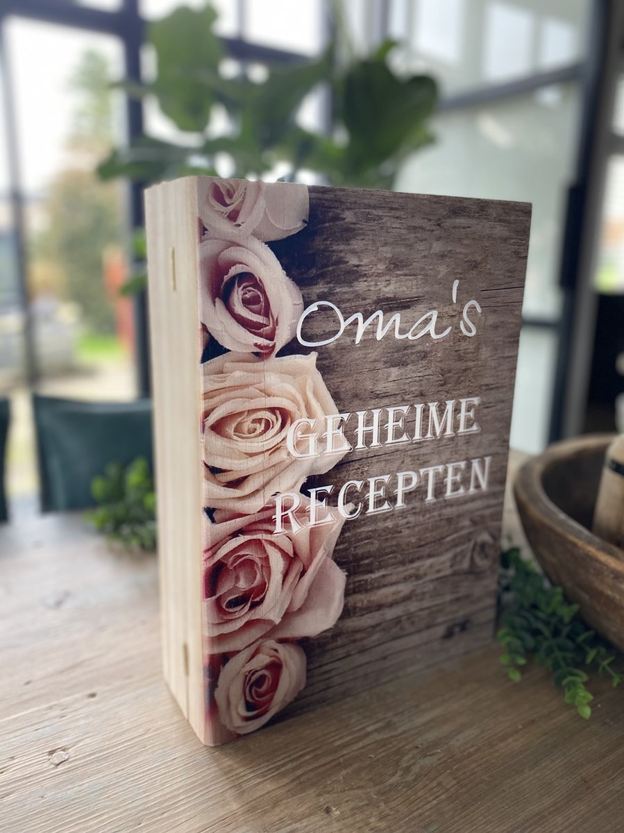 Creaties van Hier - Boekkist - Houten Kist Boekvorm - Oma's Geheime Recepten - moederdag cadeautje - 20x14x7 cm - Hout