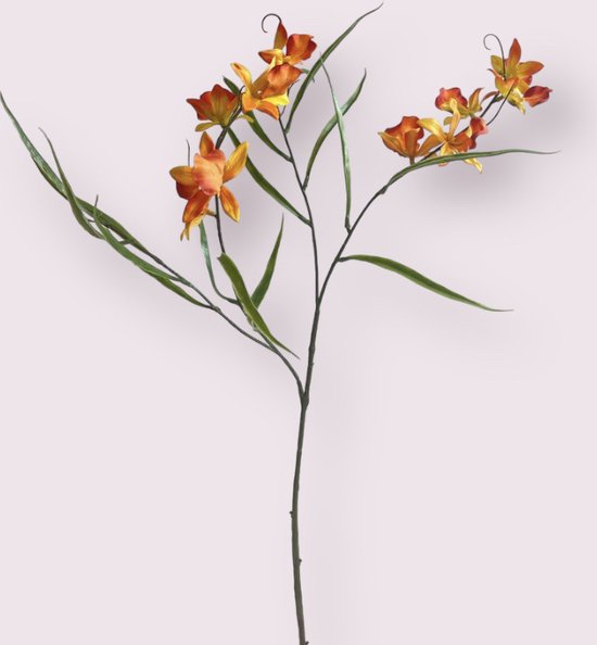 Zijden kunstbloem Orchidee | Oranje | Lengte 73 centimeter