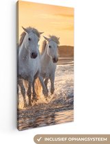 Canvas Schilderij Paarden - Water - Strand - Dieren - 20x40 cm - Wanddecoratie