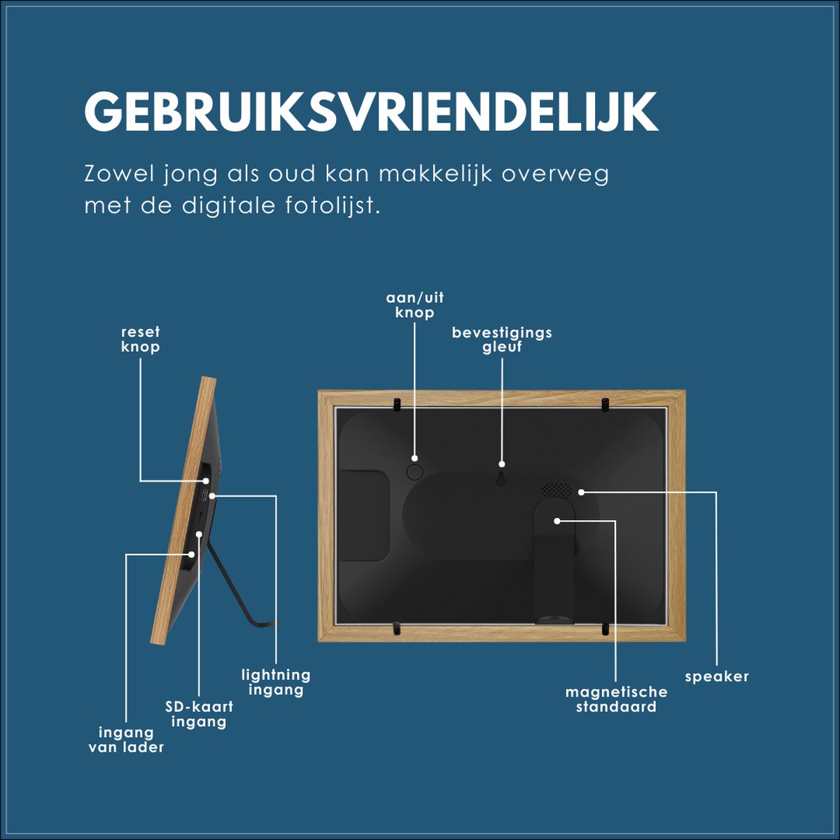 MAXEON® Digitale Fotolijst - Wifi en Frameo App - Fotokader - 10.1 inch HD - IPS Touchscreen - 32 GB - Hout look thumbnail 4