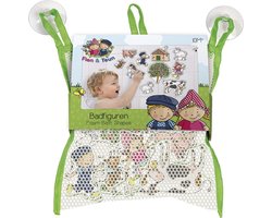 Fien & Teun badspeelgoed badfiguren, educatief speelgoed in opbergnetje- peuter kleuter speelgoed - Bambolino Toys - Vanaf 1 jaar