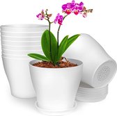 Belle Vous 10 Pak Wit Plastic Binnenplanten Potten - 13,5 cm Potten met Drainage Gaten en Trays/Schotels - Decoratieve Plantenpotten voor Huisplanten, Vetplanten of Kweken