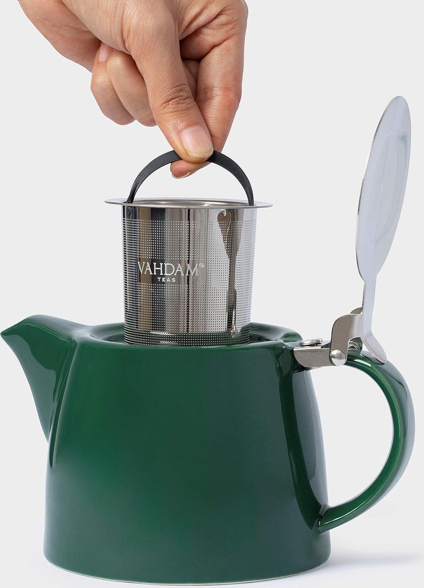 ORNA Keramische losbladige theepot met infuser zeef en deksel - kleine porseleinen theepot brouwer voor één of 2 personen - 550ml / 18,6 oz - Oceaan