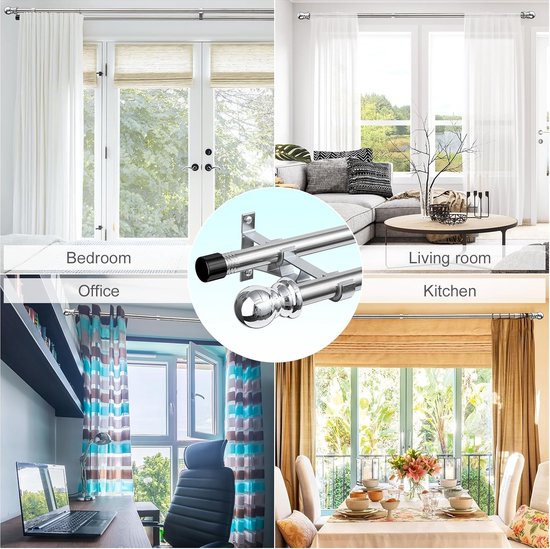 BEKRÄFTA Set Tringle à Rideaux Double, Nickelé, 120-210 Cm19 Mm