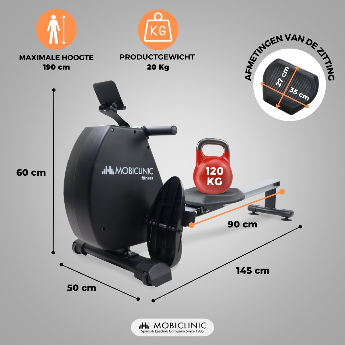 Afbeelding 2 van Mobiclinic RowFit - Roeitrainer - Roeiapparaat - 8 weerstandsniveaus - Stil - Magnetische weerstand - Lcd-monitor - Mobiele telefoonhouder - Tot 120 kg - 6 kg vliegwiel - Thuisgym