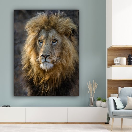 Toile Peinture Lion - Portrait - Sauvage - 120x160 cm - Décoration murale XXL