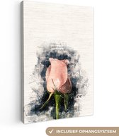 Tableau sur toile Fleur rose avec éclat abstrait - 20x30 cm - Décoration murale