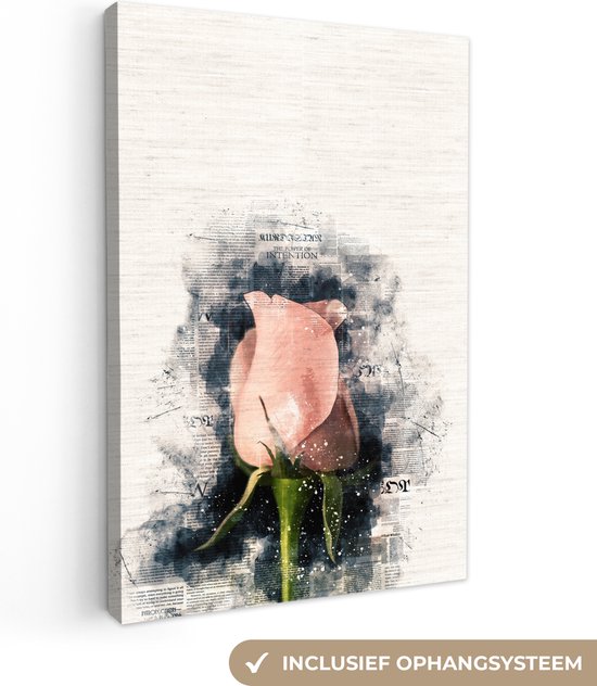 Canvas Schilderij Roze bloem met abstracte gloed - 20x30 cm - Wanddecoratie