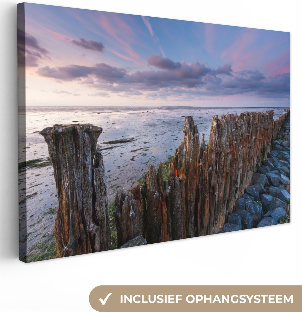 Canvas Schilderij Palen in de Waddenzee bij Moddergat - 30x20 cm - Wanddecoratie