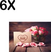 BWK Textiele Placemat - I Love Mom - Moederdag - Rozen - Set van 6 Placemats - 35x25 cm - Polyester Stof - Afneembaar