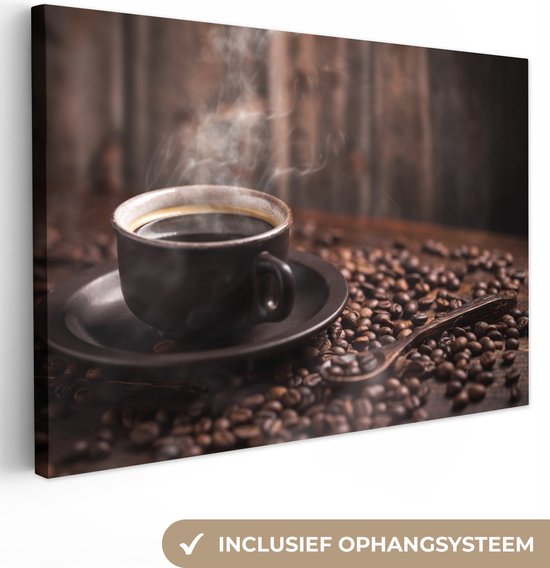 Tableau sur Toile Café - Chaud - Grains de café - 180x120 cm - Décoration murale XXL