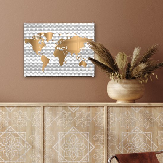 Wereldkaart Goud Waves Plexiglass Décoration murale petit 40x30 cm