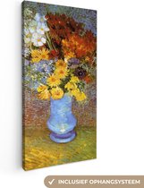 Canvas Schilderij Vaas met madeliefjes en anemonen - Vincent van Gogh - 20x40 cm - Wanddecoratie