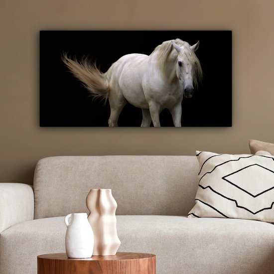 Toile Peinture Paarden - Animaux de la ferme - Zwart - 80x40 cm - Décoration murale