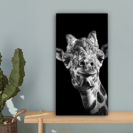 Peinture sur toile Girafe - Animal - Zwart - Wit - 20x40 cm - Décoration murale