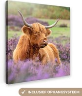 Canvas Schilderij Schotse hooglander - Bloemen - Licht - 20x20 cm - Wanddecoratie