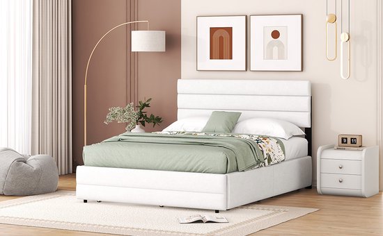 Merax Lit double 140 x 200 - Cadre de lit avec 2 tiroirs et lit gigogne supplémentaire 90 x 190 - Wit