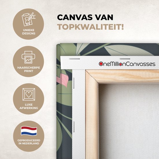 Tableau sur toile Fleurs - Feuilles - Motifs - 90x90 cm - Décoration murale