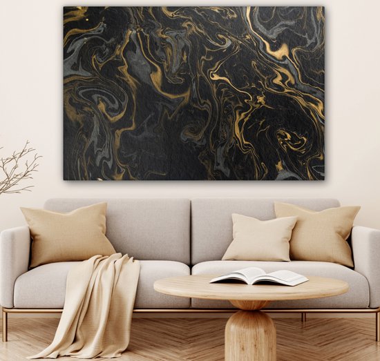 Canvas Schilderij Marmer - Textuur - Grijs - Goud - Marmerlook - Luxe - 120x80 cm - Wanddecoratie