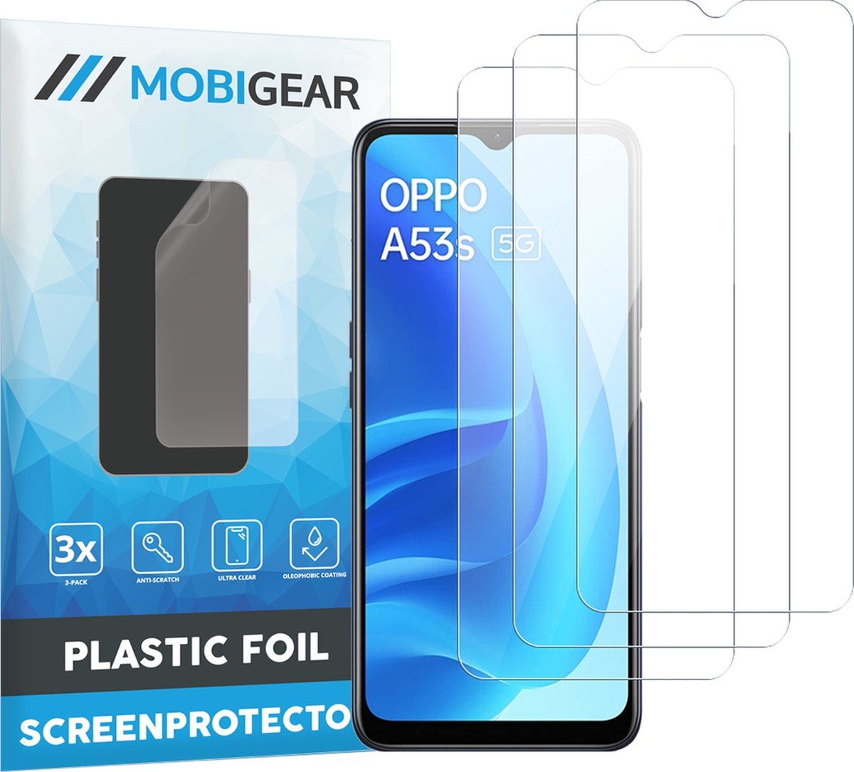 Mobigear Screenprotector geschikt voor OPPO A53s | Mobigear Screenprotector Folie - Case Friendly (3-Pack)