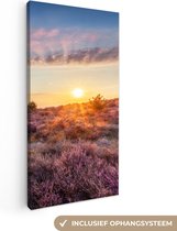 Canvas - Zonsondergang - Heide - Bomen - Woonkamer - 40x80 cm - Canvas schilderij - Woondecoratie