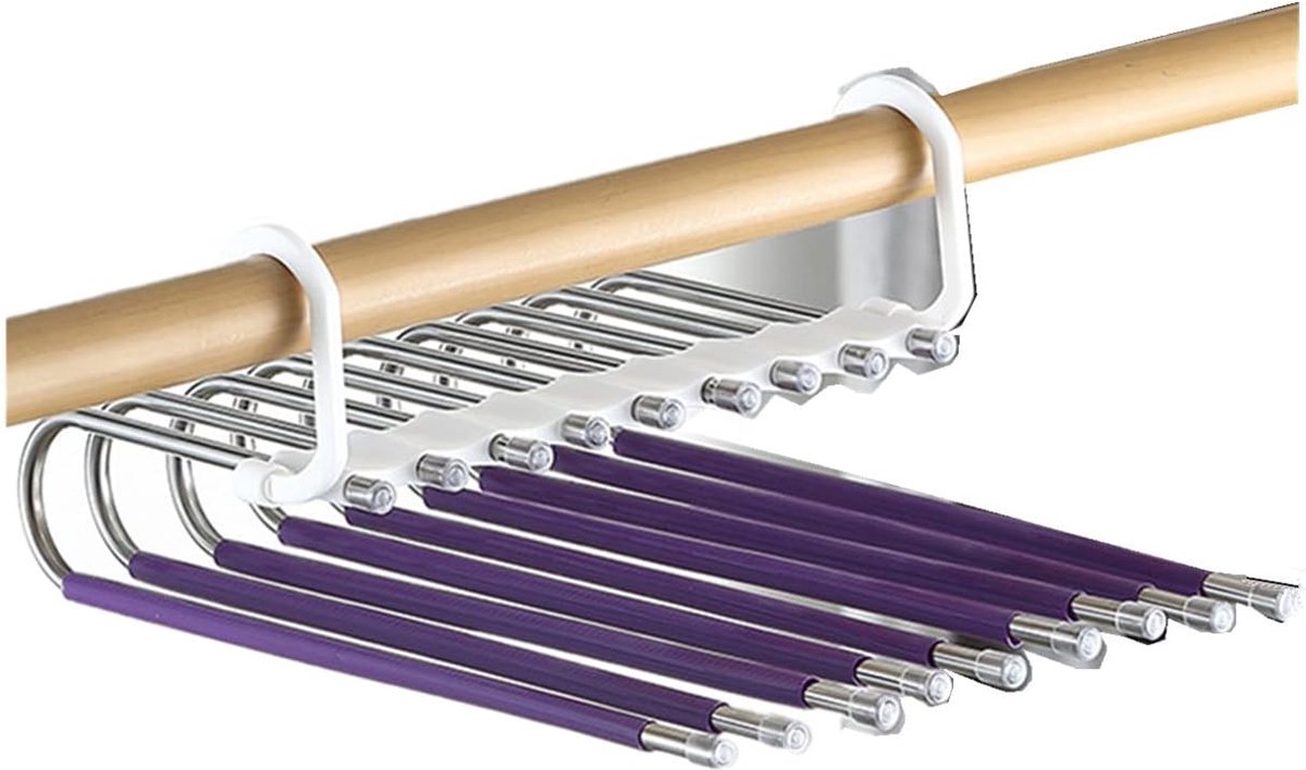 Pack van 2 9 lagen opvouwbare kleerhangers ruimtebesparende broekhangers multifunctionele broekrekhangers voor garderobe broek sjaal (paars)