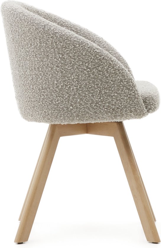 Kave Home - Luisa-fauteuil in wit bouclé met massief beukenhouten kopen