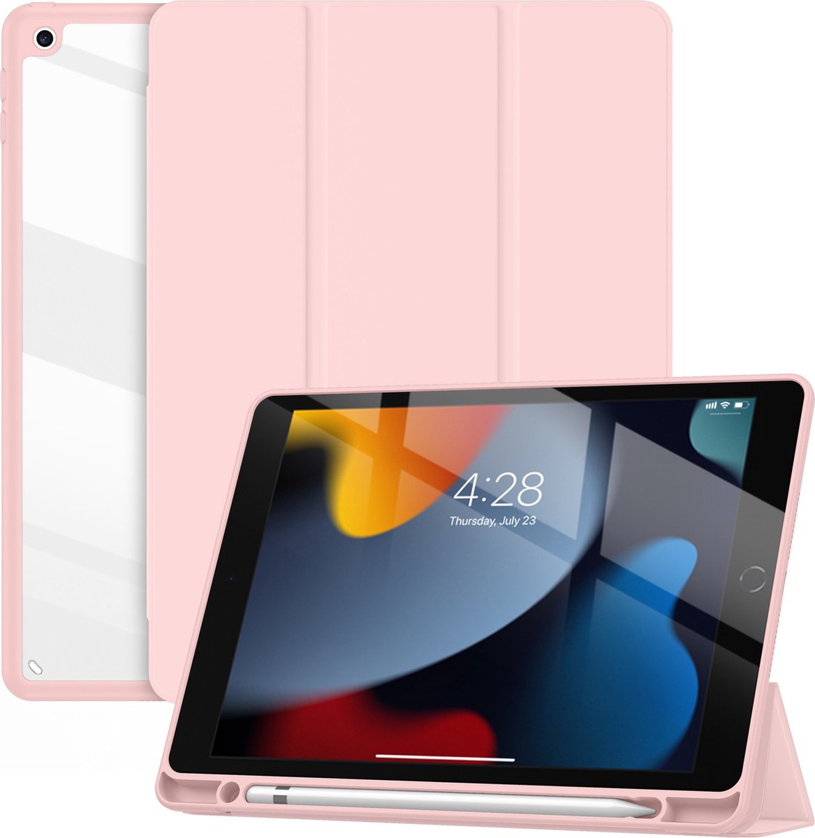 Geschikt Voor iPad Hoes 9/8/7 - 9e/8e/7e Generatie - 10.2 Inch - 2021/2020/2019 - Solidenz Hybrid Bookcase - Cover Met Autowake - Hoesje Met Pencil Houder - A2757 - A2777 - A2696 - Roze