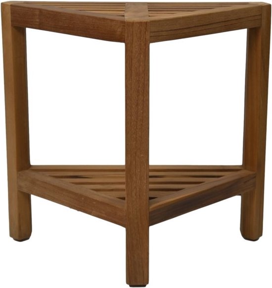 Kruk Byron - 46x30x46,5cm - Bruin - Teakhout - krukje hout, krukjes om op te zitten, krukje badkamer, krukjes om op te zitten volwassenen, krukje make up tafel, kruk, krukje, houten krukje,