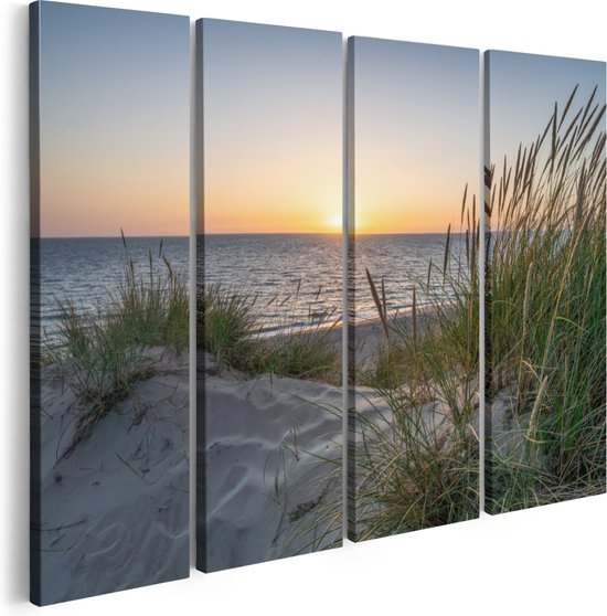 Artaza Peinture sur Toile Quadriptyque Plage et Mer depuis les Dunes avec Coucher de Soleil - 160x120 - Groot - Photo sur Toile - Impression sur Toile