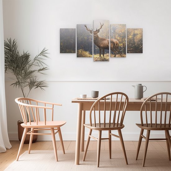 Artaza Peinture sur toile Pentaptyque Cerf debout dans une forêt d'automne - 100x50 - Photo sur toile - Impression sur toile