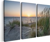 Artaza Peinture sur Toile Triptyque Plage et Mer depuis les Dunes avec Coucher de Soleil - 150x100 - Groot - Photo sur Toile - Impression sur Toile