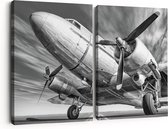 Artaza Peinture sur toile Diptyque Vieil avion sur la piste - 180x120 - Groot - Photo sur toile - Impression sur toile