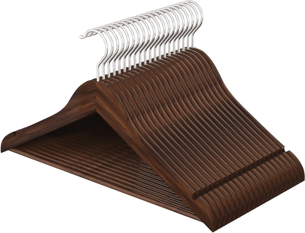 Houten kleerhangers, 20 stuks, natuurlijk hout, voor garderobe, haken