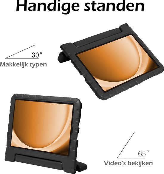 Étui tablette noir avec support à deux angles de vision.