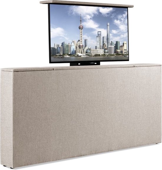 Bedonderdeel - BedNL TV-Lift Systeem in Voetbord - Max. 42 inch TV - 180 breed 85 Hoog 22 Breed- Lederlook Beige