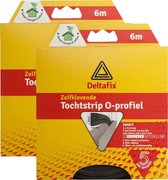 Deltafix Tochtstrip - 2x - tochtwering - zwart - zelfklevend - O-profiel - 6 m x 9 mm x 6 mm
